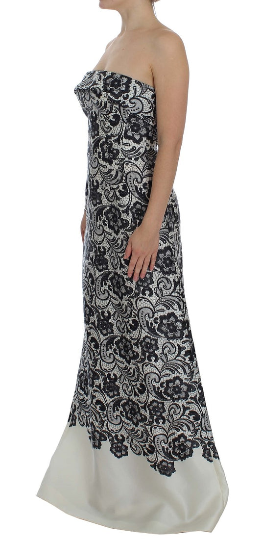 Dolce & Gabbana – Weißes Maxikleid aus Seidenkorsett mit Blumenspitze