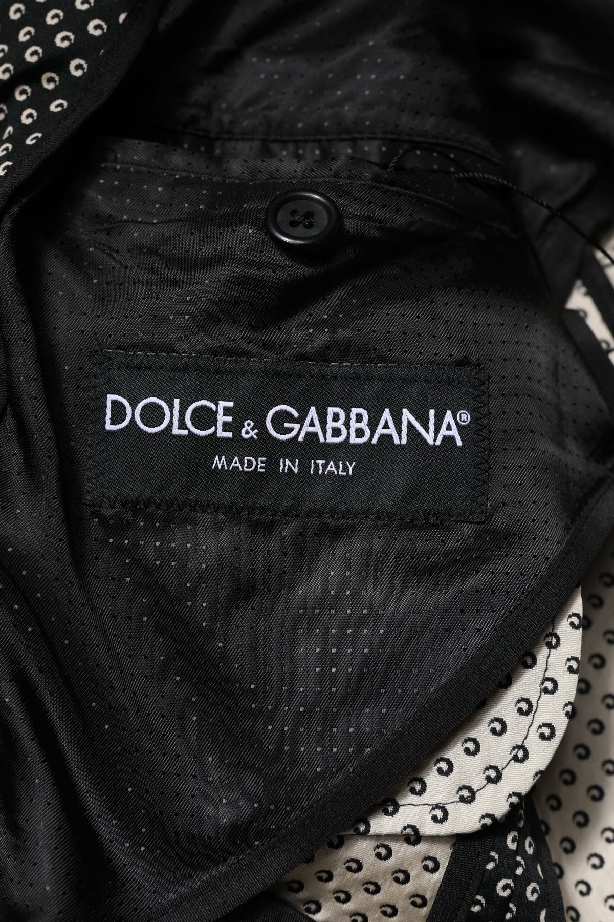 Dolce & Gabbana Dunkelgrauer Weiß Gemusterter Herren Anzug Sakko Blazer