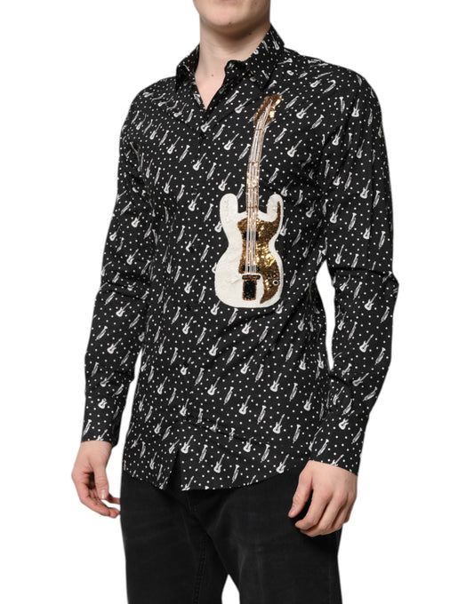 Dolce & Gabbana Schwarzes GOLD-Hemd mit Instrumentenverzierung