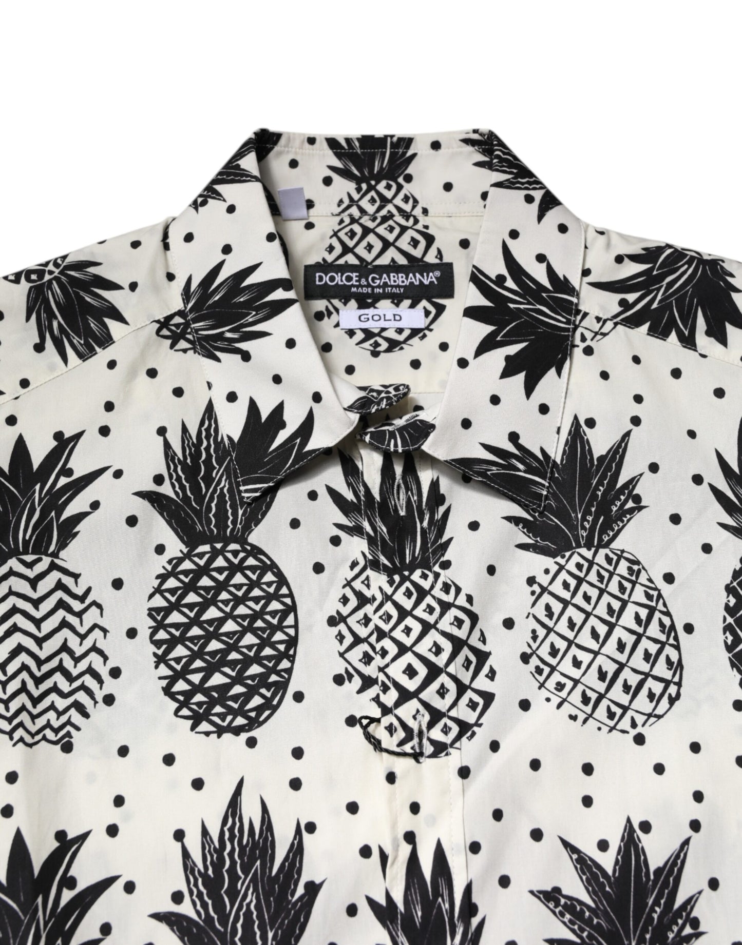 Dolce & Gabbana – Weißes, langärmliges GOLD-Hemd mit Ananas-Print
