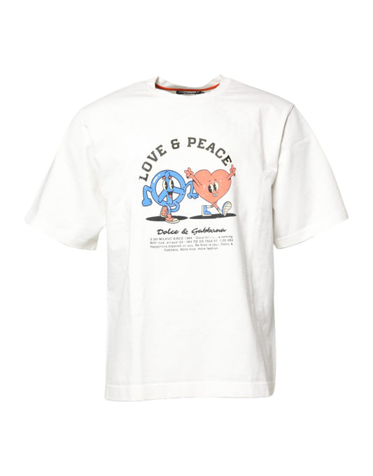 Dolce & Gabbana – Weißes T-Shirt mit Rundhalsausschnitt und LOVE & PEACE-Print