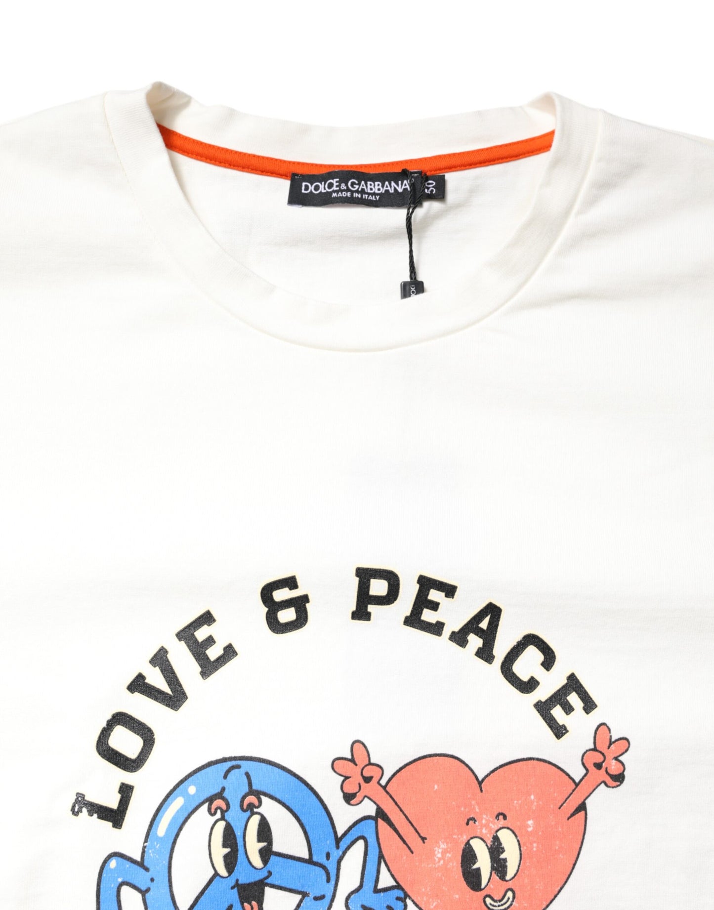 Dolce & Gabbana – Weißes T-Shirt mit Rundhalsausschnitt und LOVE & PEACE-Print