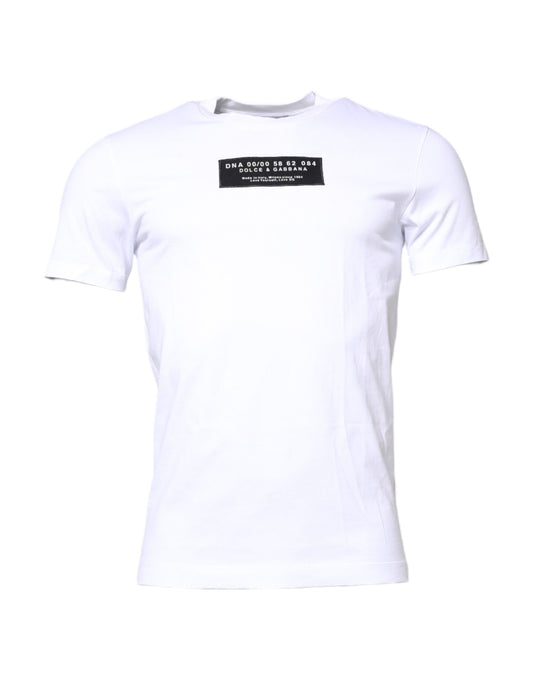 Dolce & Gabbana White Cotton Logo Patch Crew Neck T-shirt