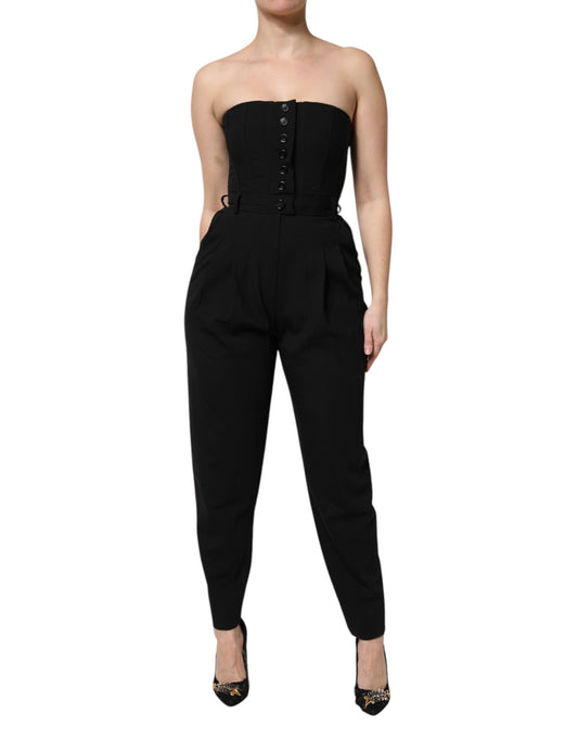 Dolce & Gabbana – Trägerloses Jumpsuit-Kleid aus schwarzer Wolle