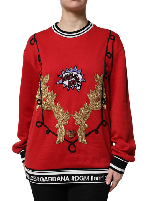 Dolce & Gabbana Roter Pullover aus Baumwolle mit Pailletten „Queen“