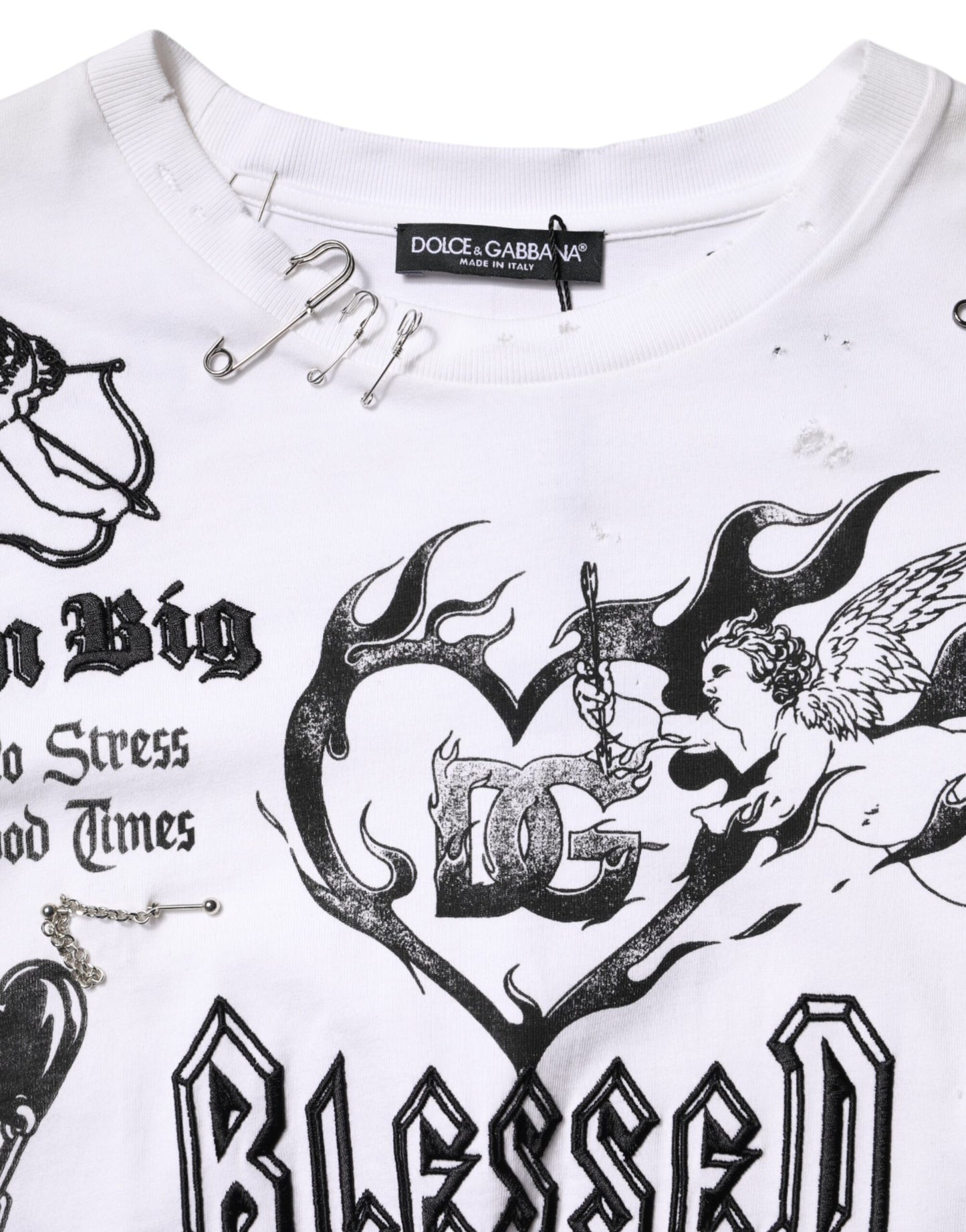 Dolce & Gabbana Weißes Baumwoll-T-Shirt mit DG BLESSED-Aufdruck