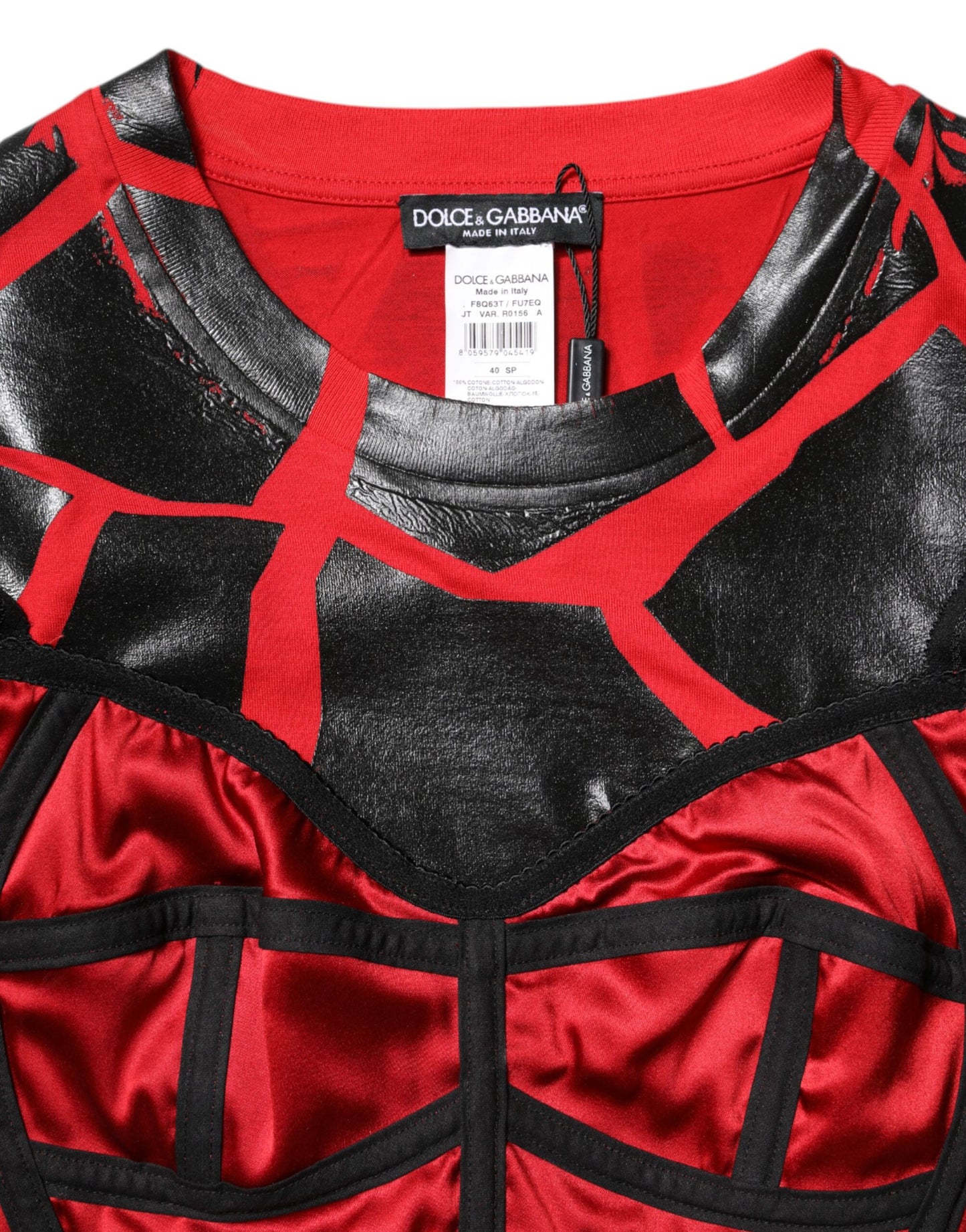 Dolce & Gabbana – Kurzes Top aus rot-schwarzer Baumwolle mit Bustier-Detail