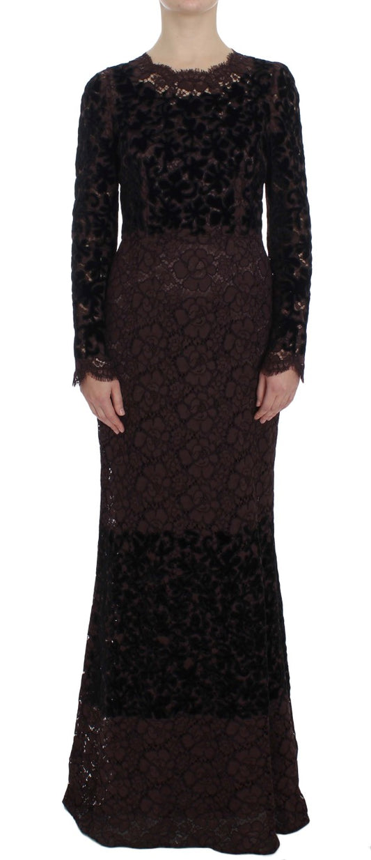 Dolce & Gabbana Lilafarbenes Ricamo-Maxikleid mit floraler Spitze