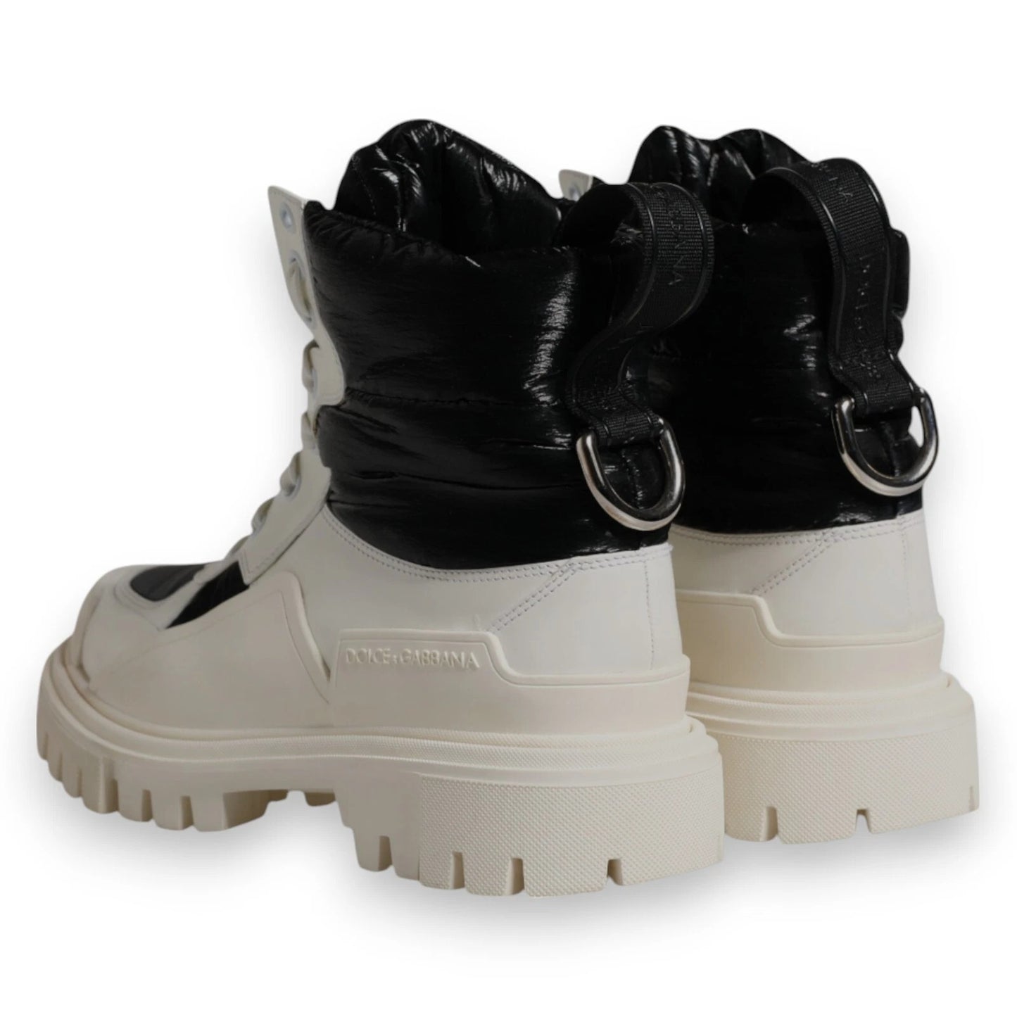 Dolce & Gabbana – Weiße, gepolsterte Schnürstiefel mit halbhohem Schaft