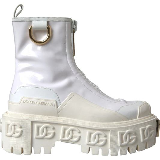 Dolce & Gabbana Stiefeletten aus weißem Leder und Gummi mit Logo