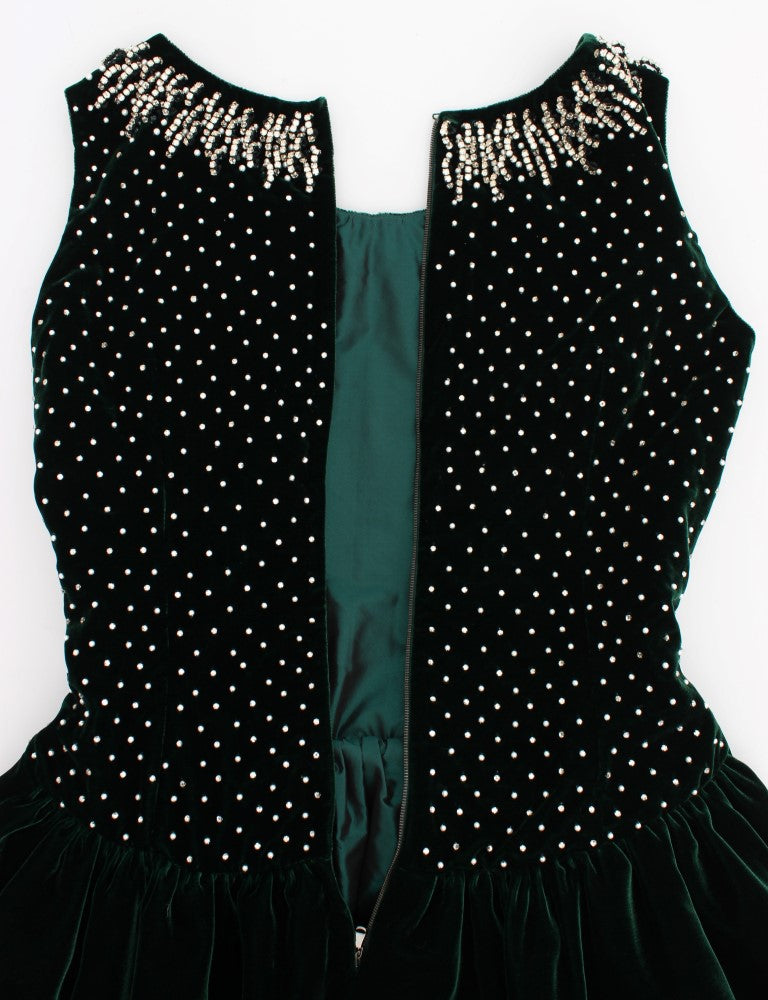 Dolce & Gabbana, langes Maxikleid aus grünem Samt mit Kristallen