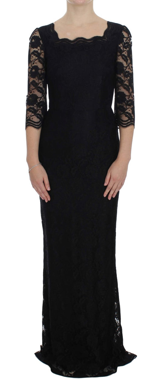 Dolce & Gabbana – Langes Maxikleid mit Blumenspitze in Schwarz