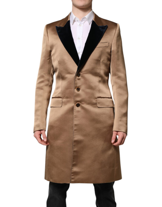 Dolce & Gabbana Brown Silk Single Breasted Trench Coat Jacket