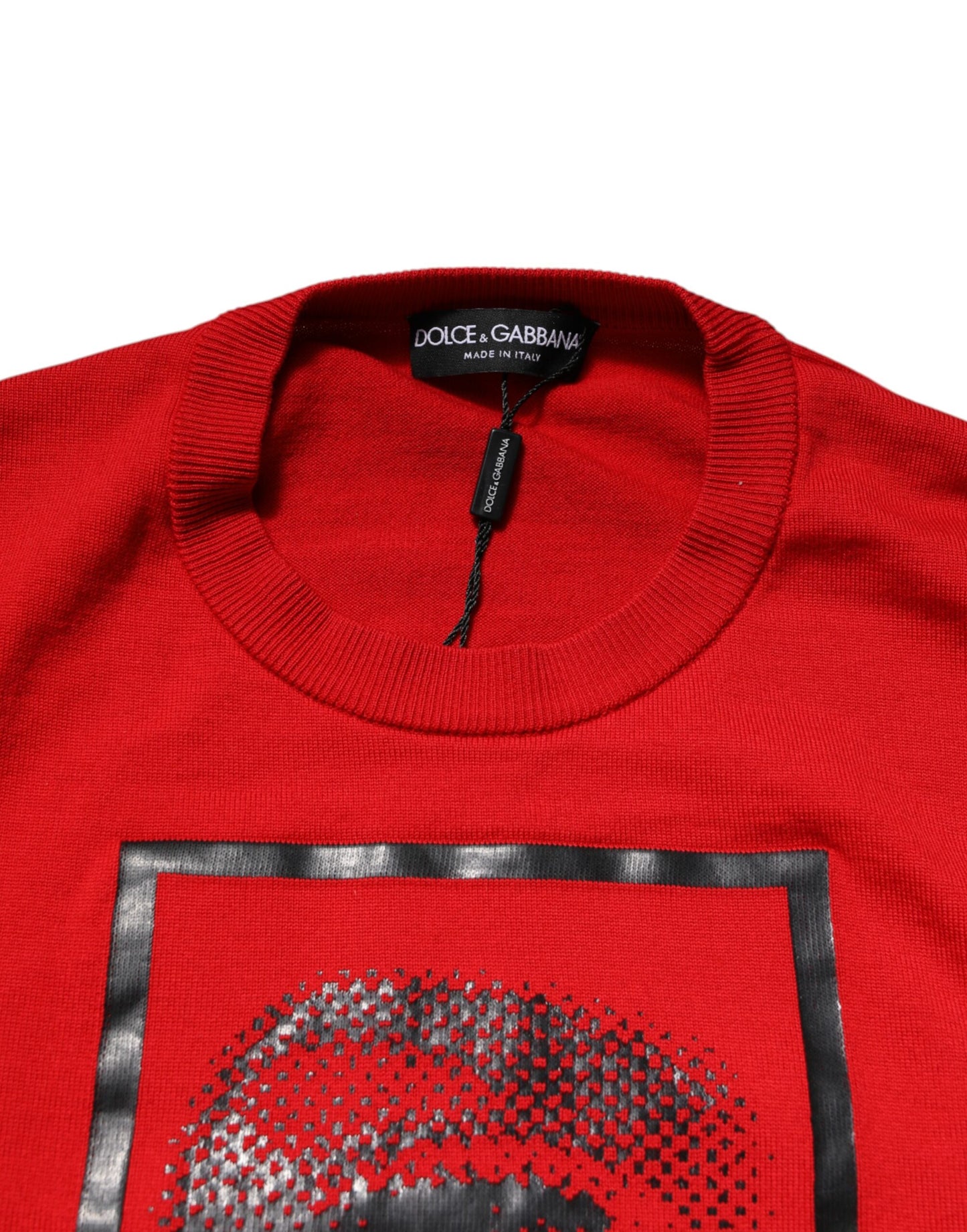 Dolce & Gabbana Herrenpullover mit Rundhalsausschnitt und rotem Augendruck