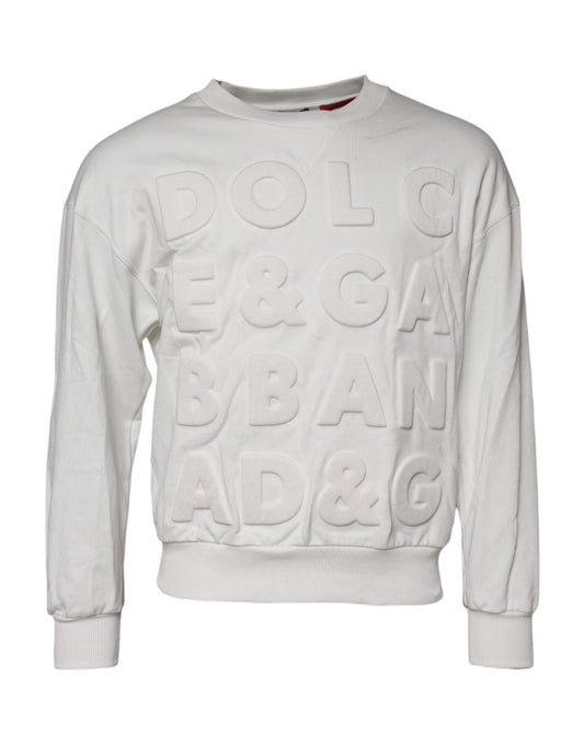 Dolce & Gabbana – Weißer Baumwollpullover mit Rundhalsausschnitt und geprägtem Logo