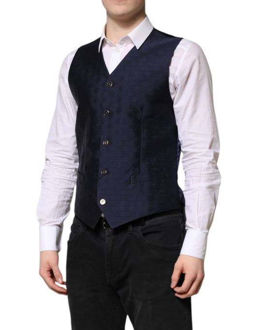 Dolce & Gabbana Dunkelblaue Weste aus Wolle mit Logo für formelle Herren
