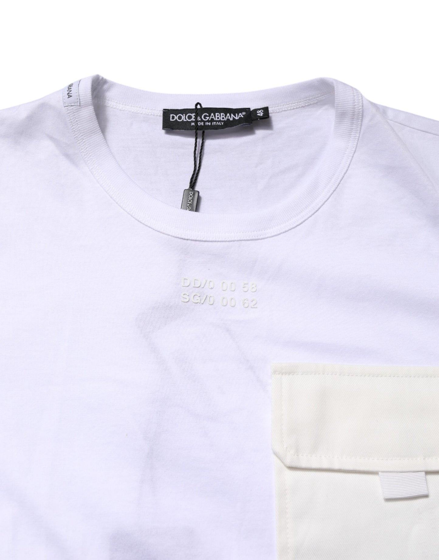 Dolce & Gabbana – Weißes T-Shirt mit kurzen Ärmeln aus Baumwolle mit Tasche