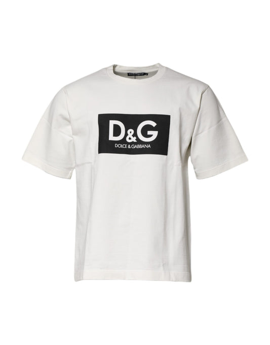 Dolce & Gabbana White Cotton DG Logo Print Round Neck T-shirt