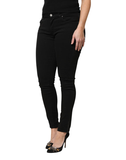 Dolce & Gabbana – Schwarze Skinny-Jeans aus Baumwolle mit Logo und mittlerer Taille