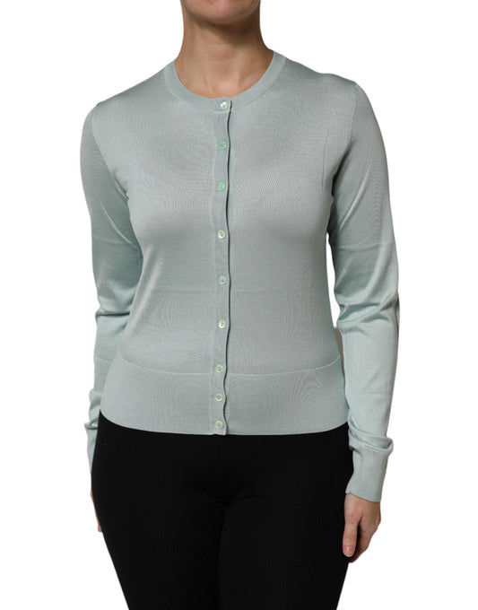 Dolce & Gabbana Hellgrüner Cardigan-Pullover aus Seide mit Knopfleiste