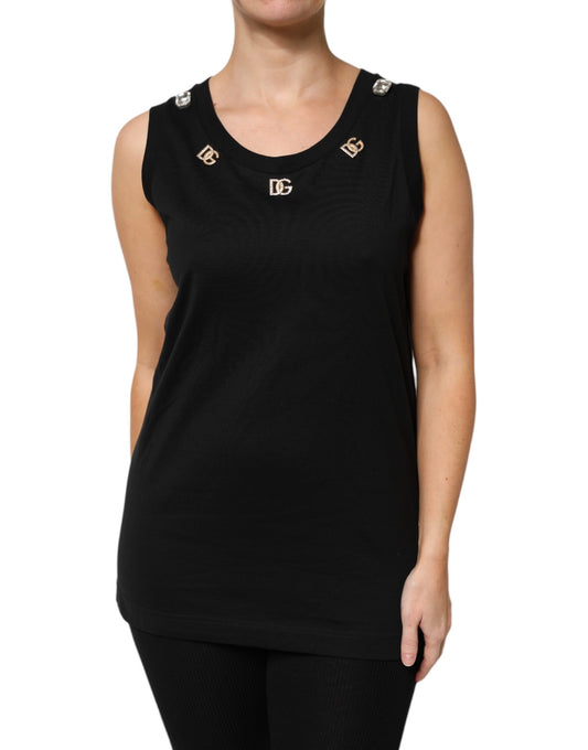 Dolce & Gabbana Schwarzes, ärmelloses Tanktop mit DG-Verzierung
