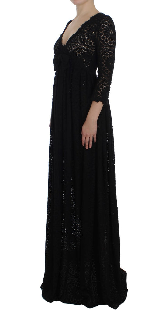 Dolce & Gabbana Schwarzes Ricamo-Strick-Maxikleid in voller Länge
