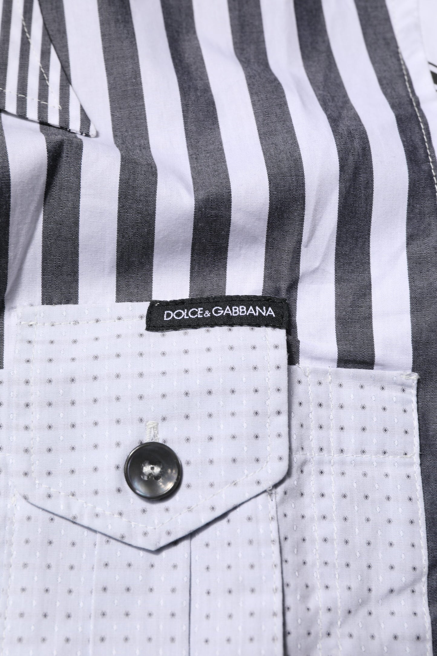 Dolce & Gabbana Weiß Grau Gestreiftes Herren Freizeithemd aus Baumwolle