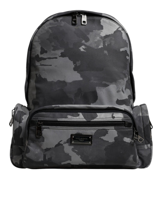 Dolce & Gabbana Rucksacktasche aus grauer Baumwolle mit Camouflage-Logo