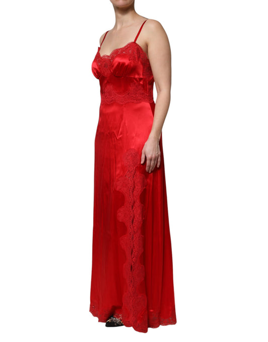 Dolce & Gabbana Rotes ärmelloses Maxikleid aus Seide