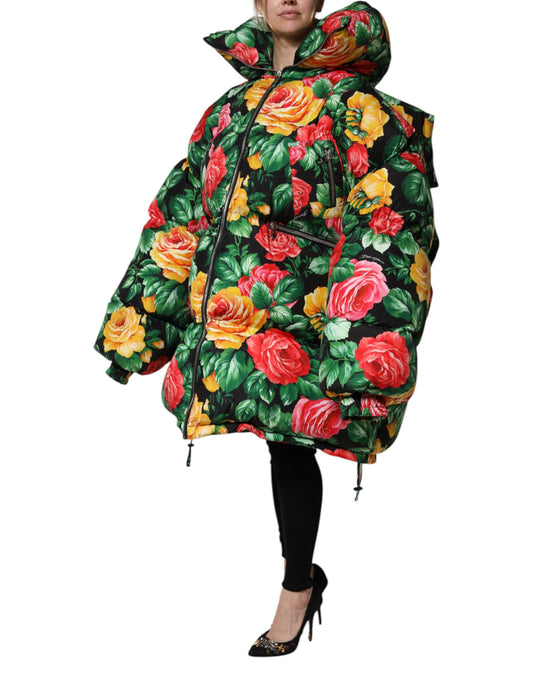 Dolce & Gabbana – Pufferjacke mit Kapuze und mehrfarbigem Blumenmuster