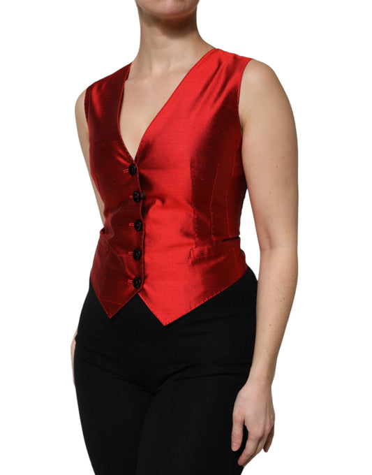 Dolce & Gabbana Rot-Schwarzes ärmelloses Westentop mit Knopfleiste