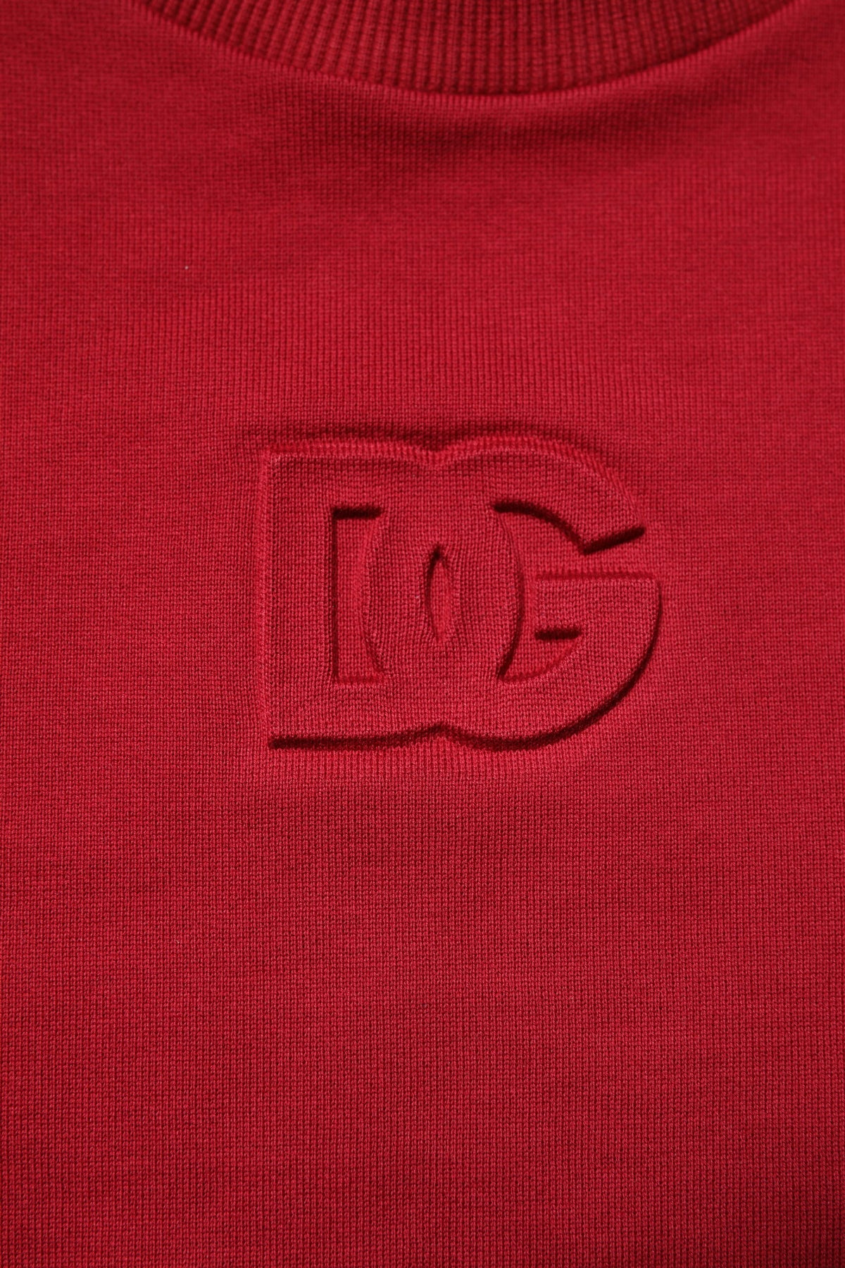 Dolce & Gabbana – Roter Baumwollpullover mit Rundhalsausschnitt und geprägtem Logo