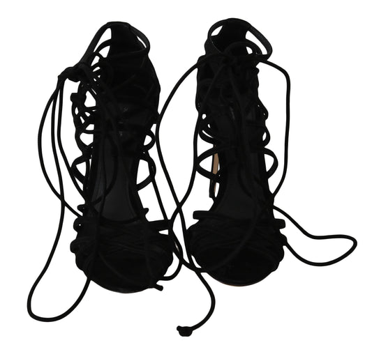 Dolce & Gabbana – Schwarze Stiletto-Sandalen mit Wildlederriemen
