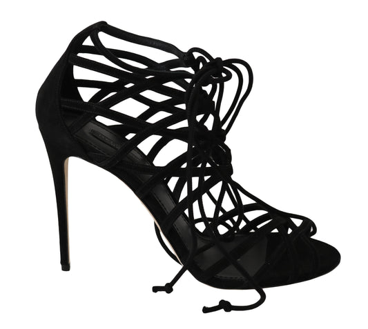 Dolce & Gabbana – Schwarze Stiletto-Sandalen mit Wildlederriemen