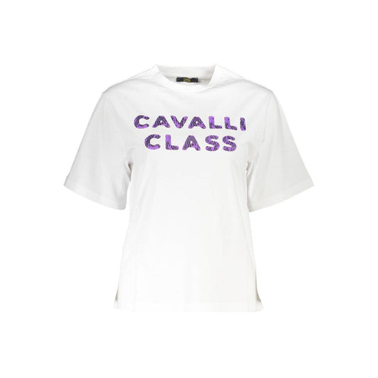 Cavalli Class Weißes Damen-T-Shirt aus Baumwolle