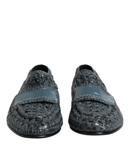 Dolce & Gabbana – Slipper aus gewebtem Leder in Blau