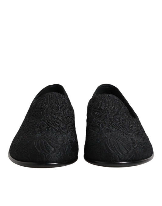 Dolce & Gabbana – Schwarze Slipper aus Jacquard, formelle Schuhe
