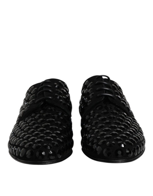 Dolce & Gabbana – Schwarze Derby-Schuhe aus Wildleder mit Strasssteinen
