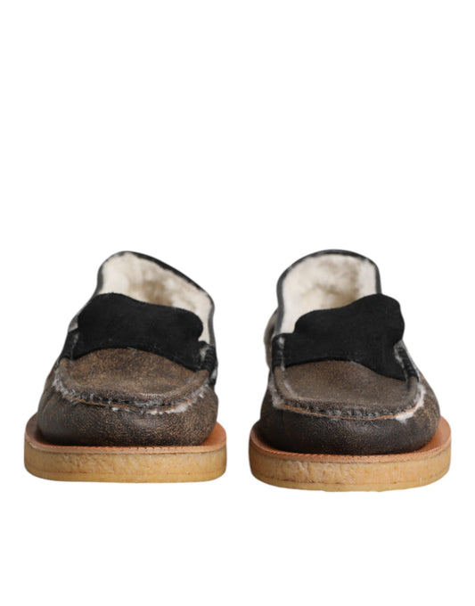 Dolce & Gabbana Loafer aus braun-weißem Kalbsleder