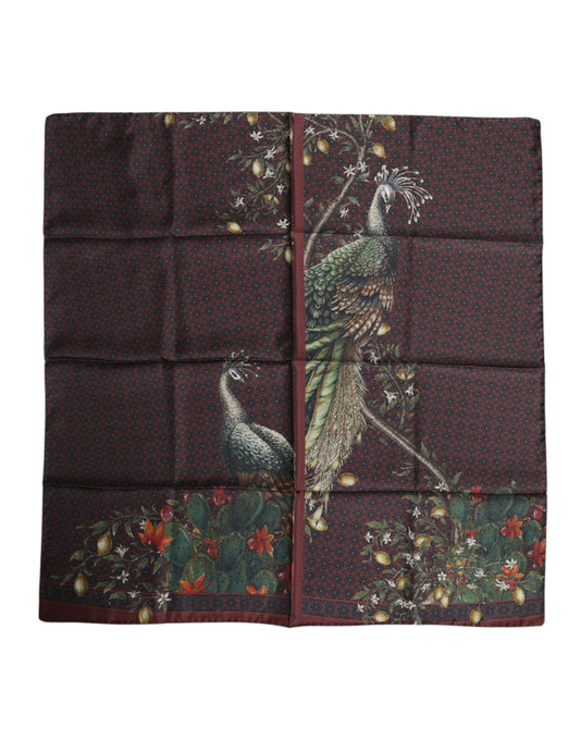 Dolce & Gabbana Brauner quadratischer Foulard-Schal mit Pfauenmuster