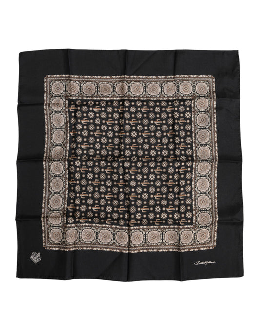 Dolce & Gabbana – Schwarz-braun gemusterter quadratischer Foulard-Schal