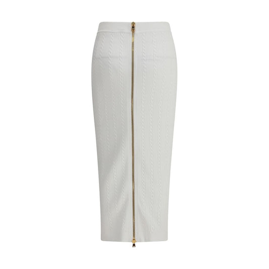 Balmain White Viscose Midi Skirt