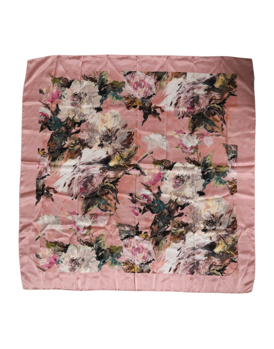 Dolce & Gabbana – Quadratischer Foulard aus rosa Seide mit Blumendruck