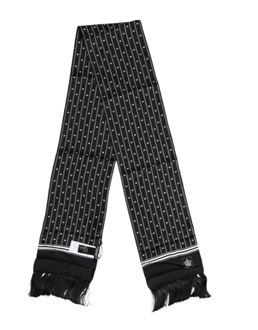 Dolce & Gabbana Black Silk Printed Fringes Men Foulard Scarf