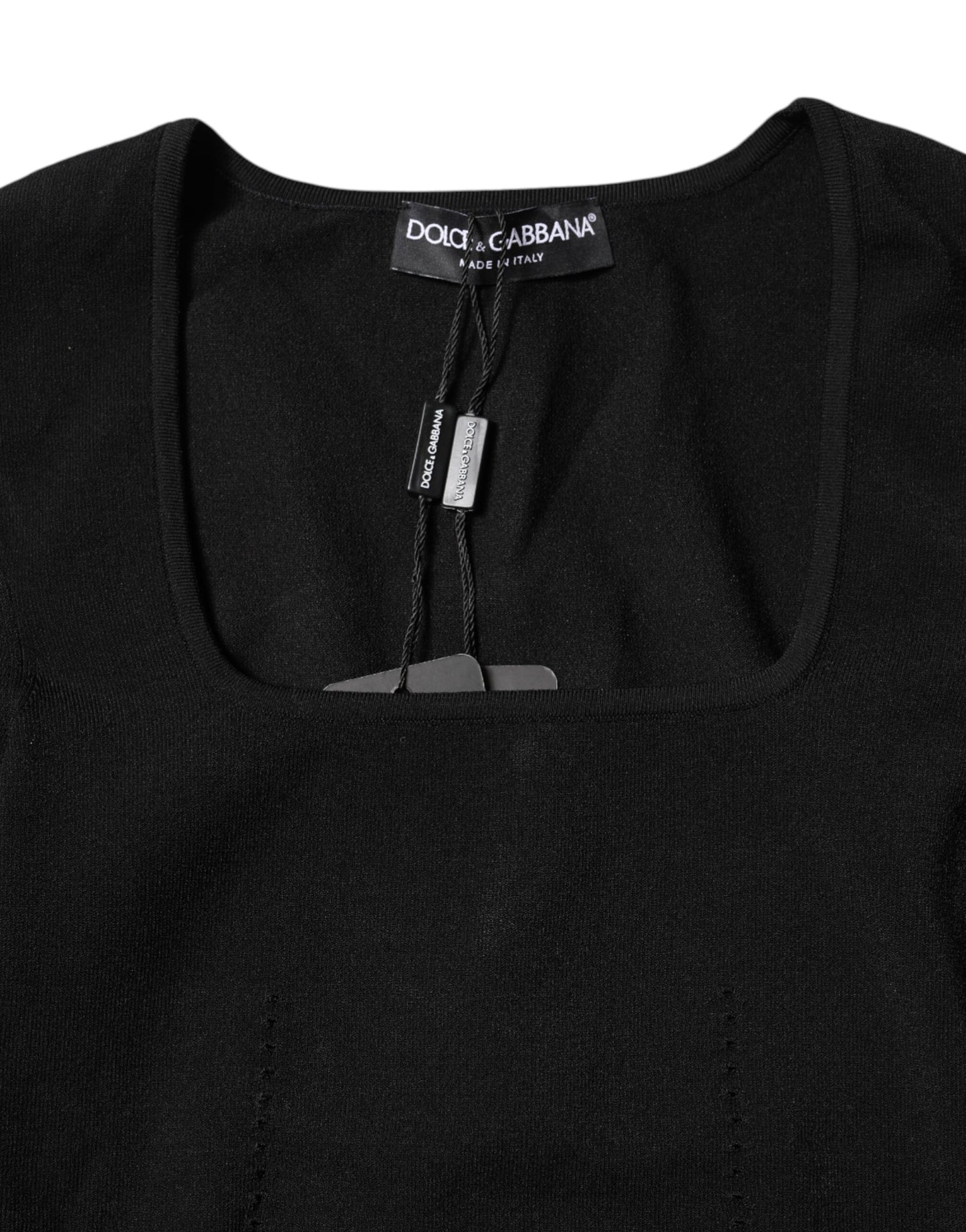 Dolce & Gabbana – Schwarzes Pullover-Oberteil mit eckigem Ausschnitt und langen Ärmeln