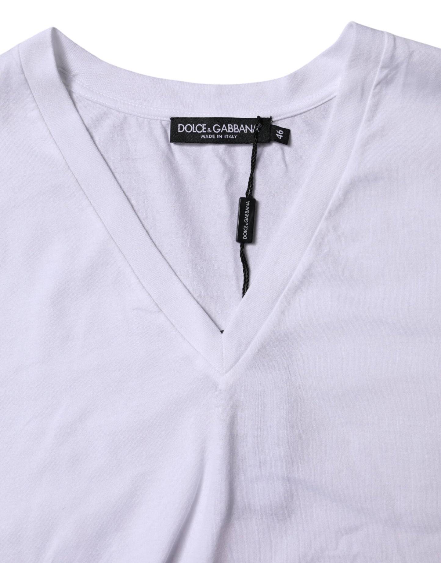 Dolce & Gabbana – Weißes T-Shirt aus Baumwolle mit kurzen Ärmeln und V-Ausschnitt