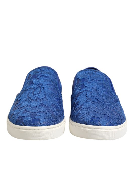 Dolce & Gabbana – Slip-On-Sneakers aus Leder mit Schnürung in Blau