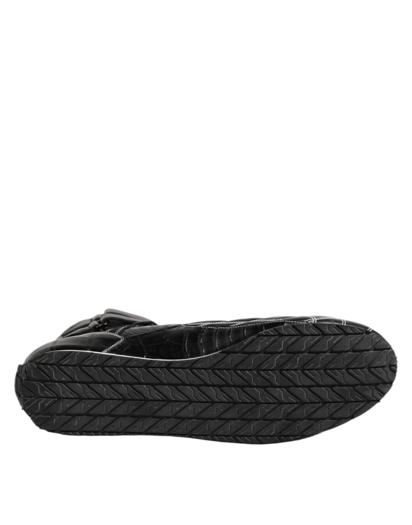 Dolce & Gabbana – Schwarze Sneakers mit gestepptem Leder und Schnürung