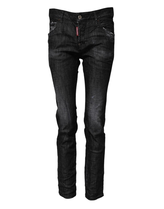 Dsquared² – Schwarze Skinny-Jeans aus verwaschener Baumwolle mit mittlerer Taille