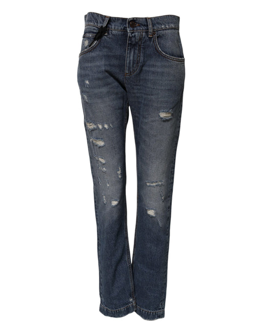 Dolce & Gabbana – Zerfetzte Boyfriend-Jeans aus blauer Baumwolle